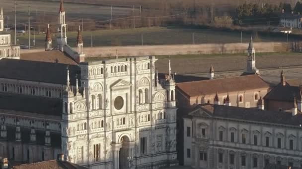 Vista Aérea Catedral Certosa Pavia Complejo Monumental Histórico Que Incluye — Vídeos de Stock