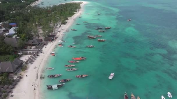 Vista Aérea Los Barcos Pesca Costa Tropical Del Mar Con — Vídeos de Stock