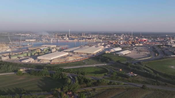 Drone View Industrial Port Area Ravenna Production District Made Chemical — Vídeos de Stock