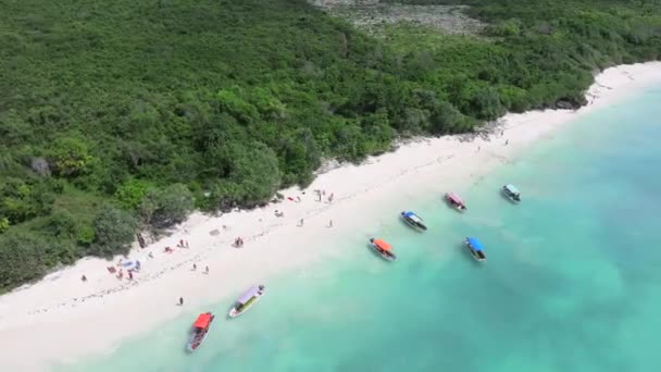 Górny Widok Plażę Czystą Zieloną Wodę Tropikalnym Wybrzeżu Morza Piaszczystą — Wideo stockowe