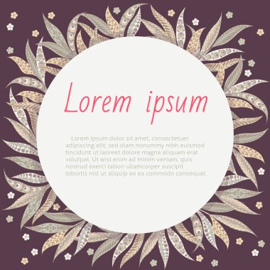 Yuvarlak çerçeveli ve çiçekli bir tebrik kartı.