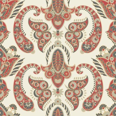 Çiçeksiz desenli desenli şal desenli süs. Asya tekstil biçiminde vektör illüstrasyonu 