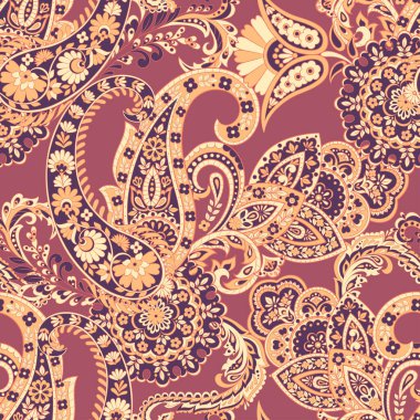 Paisley vektör seamless modeli. Fantastik çiçek yaprakları. Tekstil bohem Yazdır. Batik boyama. Vintage