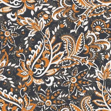 Çiçek süsüsüyle desensiz desenler. Asya tekstil biçiminde vektör illüstrasyonu