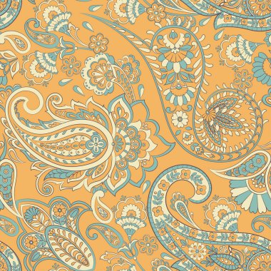 Paisley Süslü İpek Şam arka planı. Vektör vintage deseni