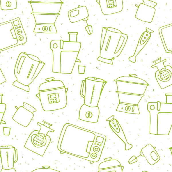 Vários Aparelhos Cozinha Eletrodomésticos Desenhados Mão Doodles Padrão Sem Costura — Vetor de Stock
