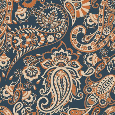 Paisley Süslü İpek Şam arka planı. Vektör vintage deseni
