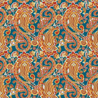 Paisley vektör kusursuz desen. Muhteşem çiçek, yapraklar. Batik tarzı resim. Eski arkaplan