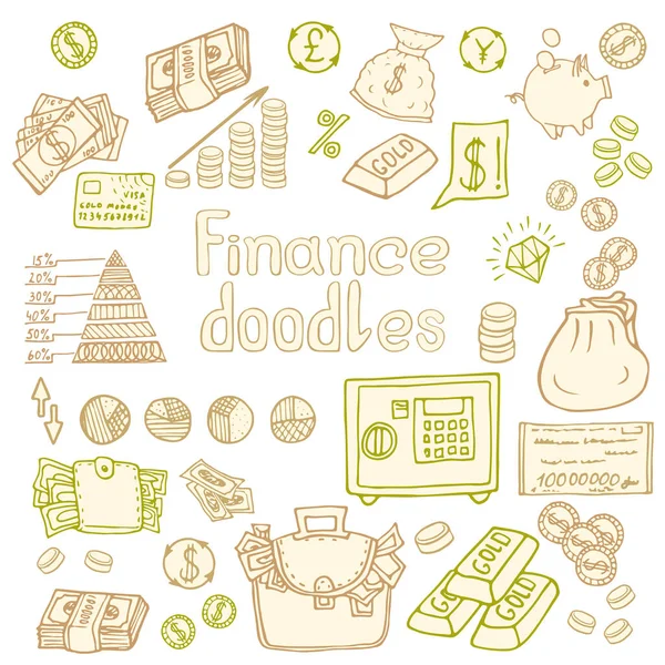 Doodle Business Finanse Odizolowane Ilustracja Wektora — Wektor stockowy