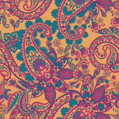 Paisley vektör kusursuz desen. Muhteşem çiçek, yapraklar. Batik tarzı resim. Eski arkaplan