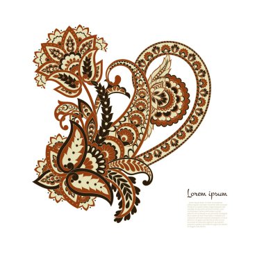 Paisley izole desen. Damask biçimi Vintage illüstrasyonu