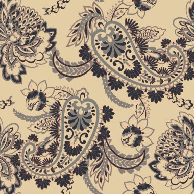 Hint tarzında kusursuz desenli. Çiçek vektör illüstrasyonu