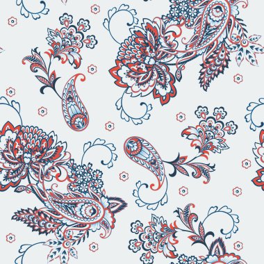 Paisley vektör seamless modeli. Fantastik çiçek yaprakları. Tekstil bohem Yazdır. Batik boyama. Vintage
