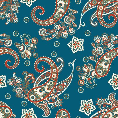 Geleneksel dikişsiz şal deseni. Hint çiçek süsü..