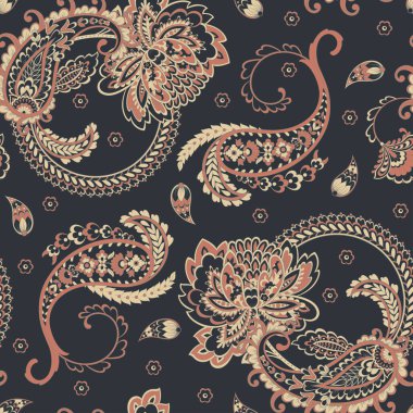 Paisley vektör kusursuz desen. Muhteşem çiçek, yapraklar. Batik tarzı resim. Eski arkaplan