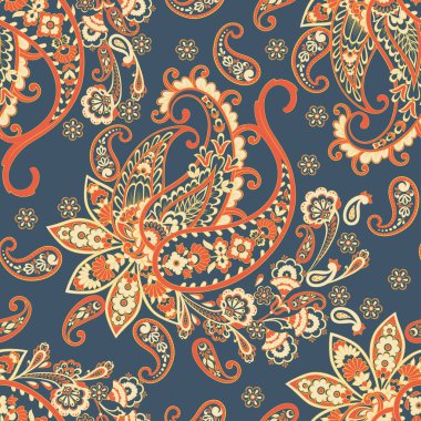 Paisley vektör kusursuz desen. Muhteşem çiçek, yapraklar. Tekstil bohem baskısı. Batik resim. 