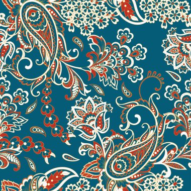 Paisley vektör seamless modeli. Fantastik çiçek yaprakları. Tekstil bohem Yazdır. Batik boyama. Vintage