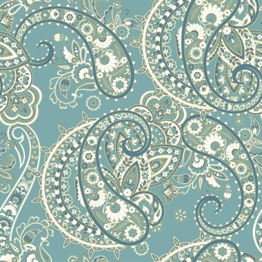 Paisley vektör kusursuz desen. Muhteşem çiçek, yapraklar. Batik tarzı resim.
