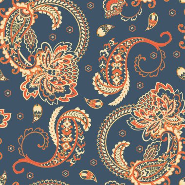 Paisley vektör kusursuz desen. Muhteşem çiçek, yapraklar. Batik tarzı resim. Eski arkaplan