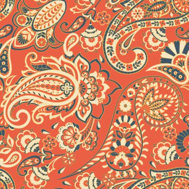 Paisley Süslü İpek Şam arka planı. Vektör vintage deseni