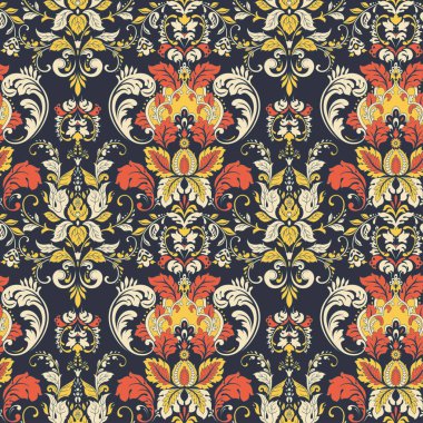 Süslü kumaş arka plan. Vektör eski duvar kâğıdı