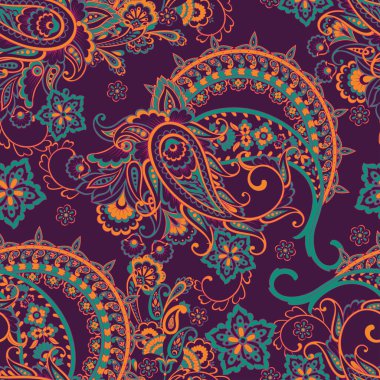 Hint tarzı çiçeklerle Paisley seamless modeli.