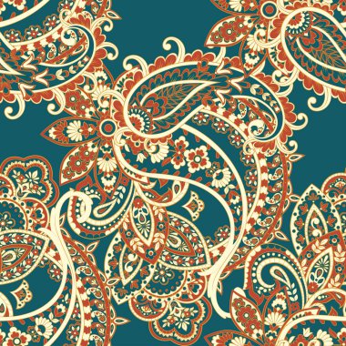 Hint tarzı çiçeklerle Paisley seamless modeli.