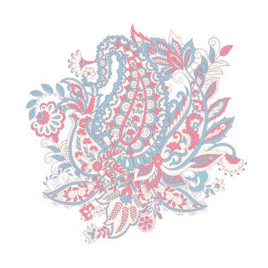 Hint tarzında izole edilmiş Paisley süsü. Çiçek vektör illüstrasyonu