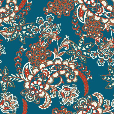 Çiçeksel elementlerle desenli, pürüzsüz etnik desen..