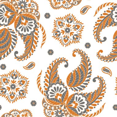 Çiçeksiz desenli desenli şal desenli süs. Asya tekstil biçiminde vektör illüstrasyonu 