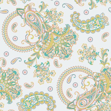 Paisley vektör kusursuz desen. Muhteşem çiçek, yapraklar. Batik tarzı resim. Eski arkaplan