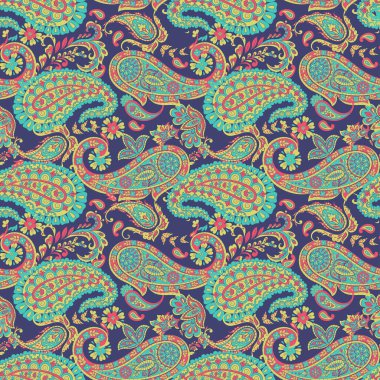 Hint tarzı çiçeklerle Paisley seamless modeli. 