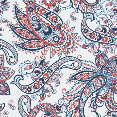 Paisley vektör seamless modeli. Fantastik çiçek yaprakları. Tekstil bohem Yazdır. Batik boyama. Vintage