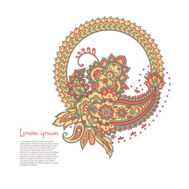 Şam desenli çiçek deseni, Hint çiçeği deseni, vektör illüstrasyonu