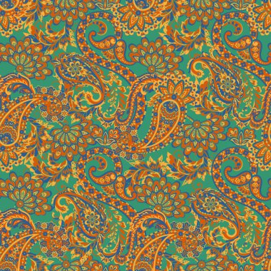 Paisley vektör kusursuz desen. Muhteşem çiçek, yapraklar. Batik tarzı resim. Eski arkaplan