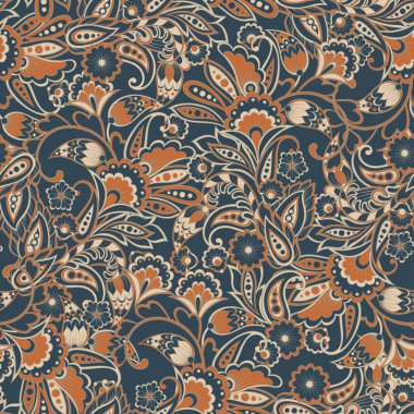 Çiçeksiz desenli desenli şal desenli süs. Vektör illüstrasyonu