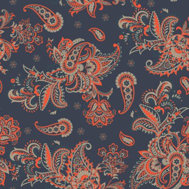 Geleneksel dikişsiz şal deseni. Hint çiçek süsü.