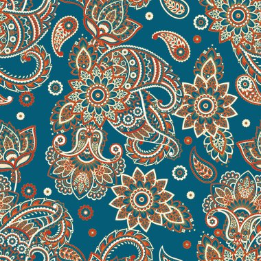 Hint tarzı çiçeklerle Paisley seamless modeli