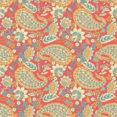 Paisley Süslü, pürüzsüz desen. kalamkari vektör kumaş arkaplanı