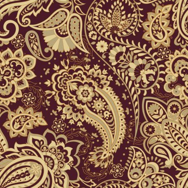 Çiçeksiz desenli desenli şal desenli süs. Asya tekstil biçiminde vektör illüstrasyonu