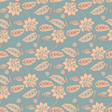 Etnik çiçeklerle kusursuz desen. Asya tekstil tarzında Vektör Çiçek İllüstrasyonu