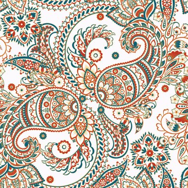 Paisley Süslü, pürüzsüz desen. kalamkari vektör kumaş arkaplanı