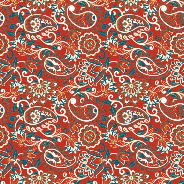 Paisley Süslü, pürüzsüz desen. kalamkari vektör kumaş arkaplanı