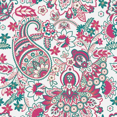 Paisley Çiçek Doğulu Etnik Düzen. Hint kumaşının kusursuz süsleme motifleri.