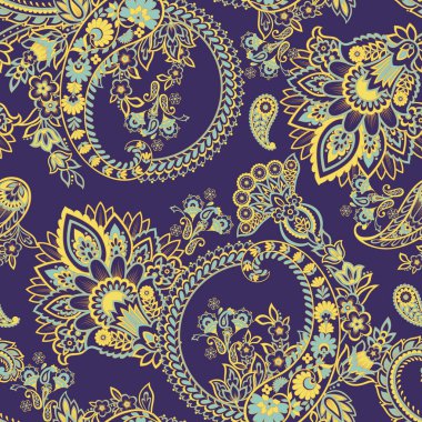 Paisley vektör seamless modeli. Fantastik çiçek yaprakları. Tekstil bohem Yazdır. Batik boyama. Vintage