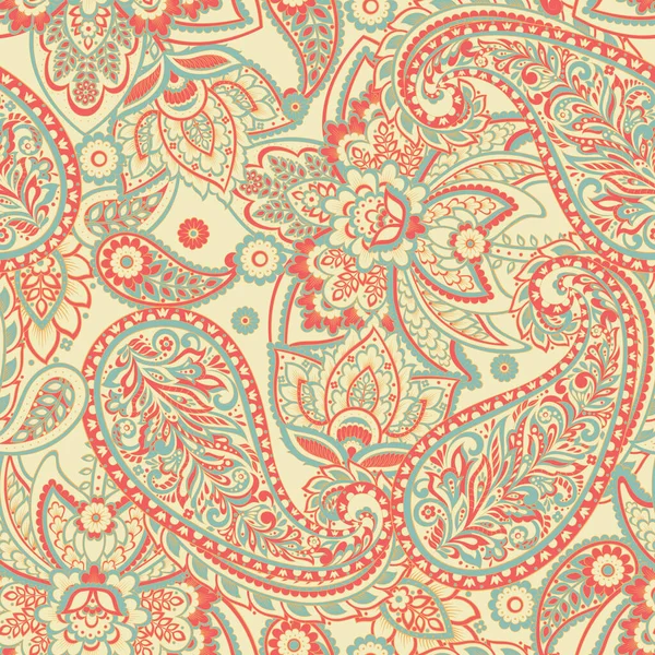 矢量Paisley无缝图案与印度风格的花朵 — 图库矢量图片