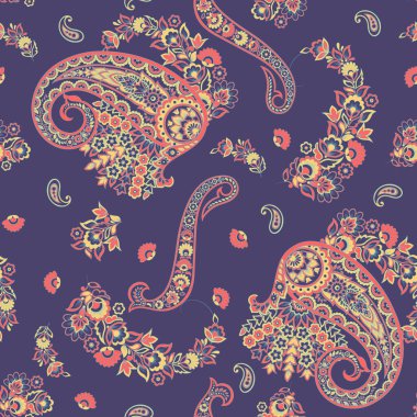 Paisley Çiçek Doğulu Etnik Düzen. Kusursuz Vektör Süslemesi. Şam kumaş desenleri.