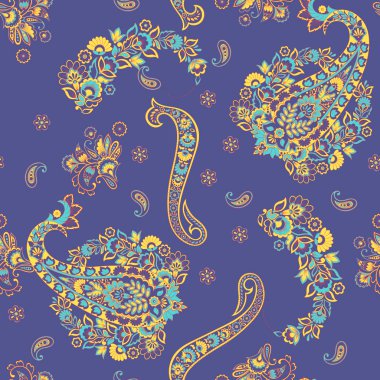 Damask desenli, pürüzsüz vektör deseni. Çiçek bağbozumu arka planı