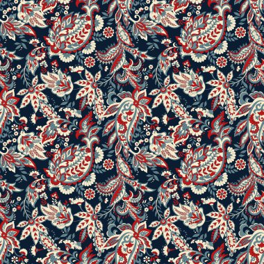 Paisley vektör seamless modeli. Fantastik çiçek yaprakları. Tekstil bohem Yazdır. Batik boyama. Vintage