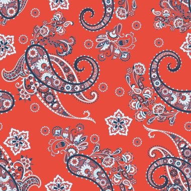 Geleneksel dikişsiz şal deseni. Hint çiçek süsü..